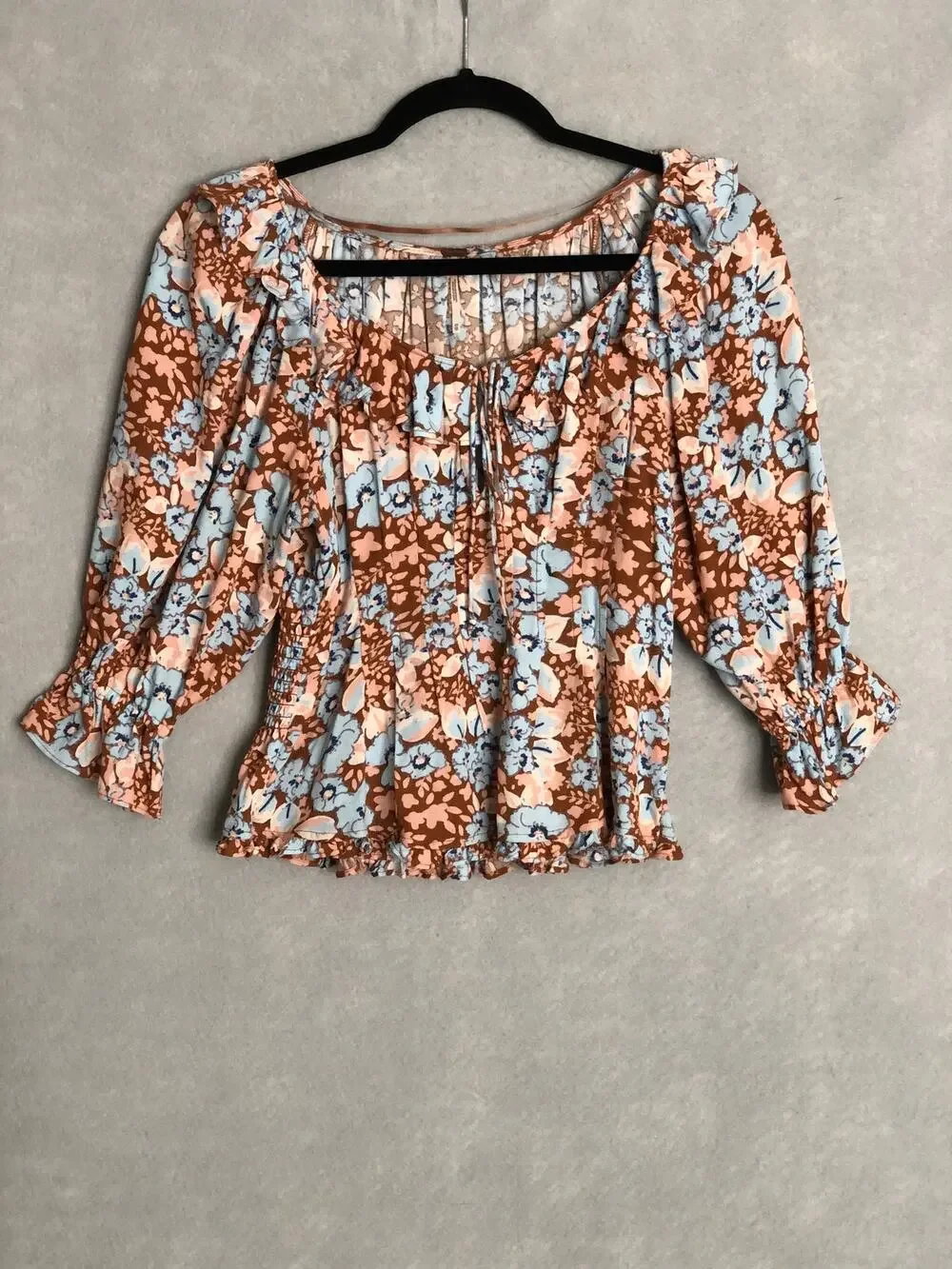 Free People Peplum Top Puff Sleeve Floral Women's XS